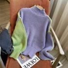 Mock-neck Two Tone Sweater Purple - One Size