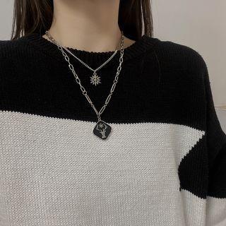 Layered Snowflake Chain Necklace Silver - One Size