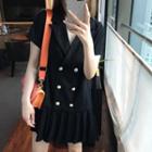 Short-sleeve Double Breasted Pleated Mini Dress