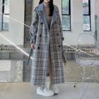 Long-sleeve Plaid High Neck Tie-waist Coat