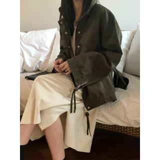 Zipped Stand-collar Flap-pocket Zip Jacket