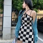 Strappy Check Sheath Dress Check - Black & White - One Size