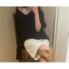 [dearest] Raglan V-neck Boucl  Knit Top Navy Blue - One Size