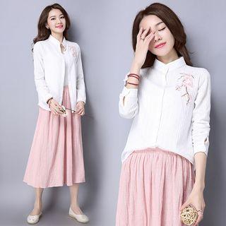 Embroidered Band Collar Shirt