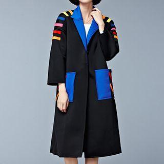 Color Block Snap Button Coat