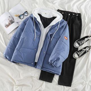 Mock Two-piece Padded Zip-up Hooded Jacket / Wide-leg Jeans