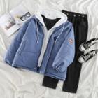 Mock Two-piece Padded Zip-up Hooded Jacket / Wide-leg Jeans
