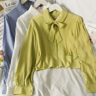 Ribbon-neckline Loose Shirt