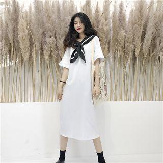 Sailor Collar Elbow-sleeve T-shirt Dress