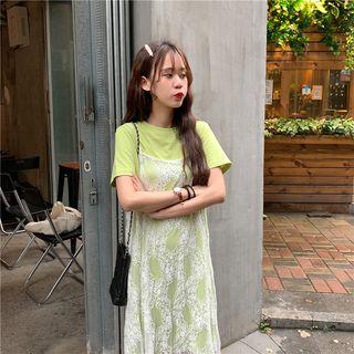Set: Short-sleeve Midi T-shirt Dress + Lace Dress