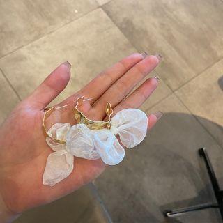 Bow Chiffon Alloy Open Hoop Earring 1 Pair - White - One Size