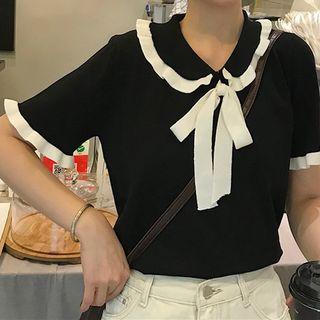 Short-sleeve Peter Pan Collar Knit Top