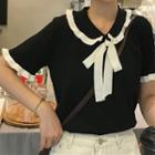 Short-sleeve Peter Pan Collar Knit Top