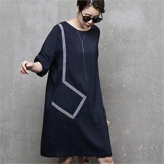 Tab-sleeve Contrast-trim Linen Blend Shift Dress