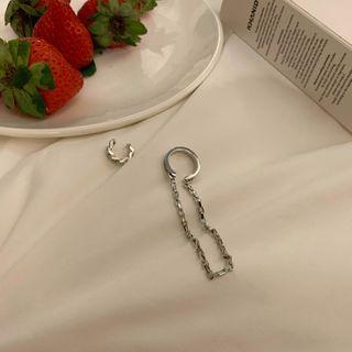 Asymmetrical Chain Ear Cuff Set Of 2 Pcs - Silver - One Size