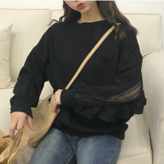 Frill Trim Perforated Pullover