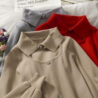Collared Cutout-front Plain Knit Top