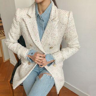 Metallic-button Tweed Blazer In Pink