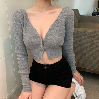 Long Sleeve Plain Knit Crop Top