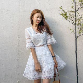 Eyelet-lace A-line Minidress