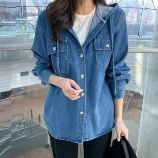 Hooded Dual-pocket Denim Jacket