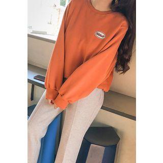 Letter Patch Fleece Lined Sweatshirt Orange - One Size