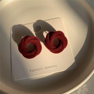 Chenille Flower Earring 1 Pair - Wine Red - One Size
