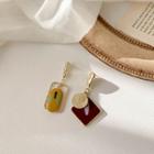 Non-matching Alloy Coin & Square Dangle Earring 1 Pair - Earring - One Size