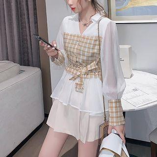 Plaid Panel Chiffon Shirt