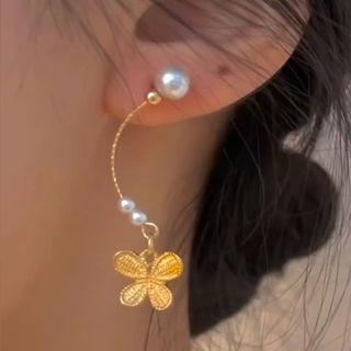 Faux Pearl Butterfly Earring Gold - 1449a#