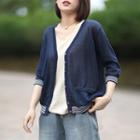 Striped Panel Cardigan Navy Blue - One Size