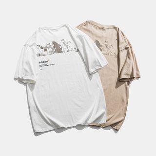 Couple Matching Short-sleeve Cat Printed T-shirt