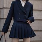 Cropped Double-breasted Blazer / Mini Pleated Skirt