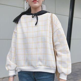 Long-sleeve Hooded Check Top