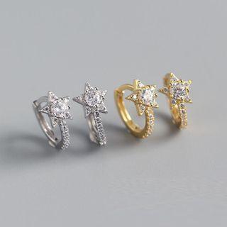 Sterling Silver Rhinestone Star Mini Hoop Earring