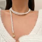 Heart Alloy Faux Pearl Layered Choker 1pc - Gold & White - One Size