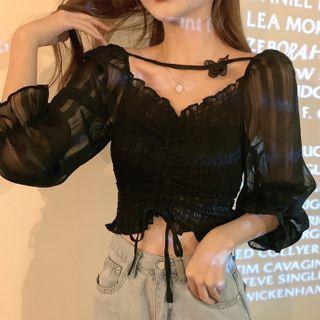 Drawstring Long Sleeve Blouse