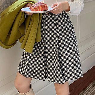 Checkered Pleated A-line Skirt