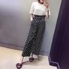 Set: Plain Short Sleeve T-shirt + Dotted Wide Leg Pants