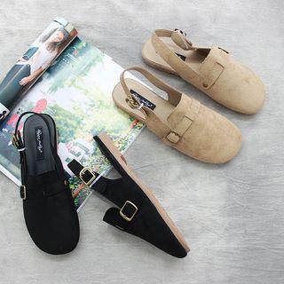 Faux-suede Buckled Mules