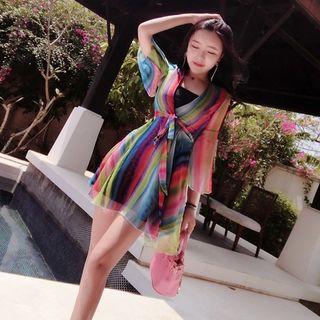 Elbow-sleeve Chiffon Sun Dress
