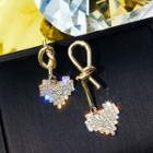 Non-matching Rhinestone Heart Alloy Knot Dangle Earring 1 Pair - As Shown In Figure - One Size