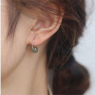 Faux Gemstone Bead Alloy Hoop Earring 1 Pair - Silver - One Size