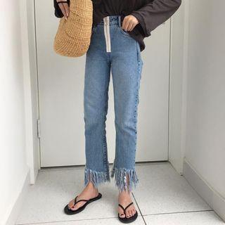 Fringed Straight Cut Jeans