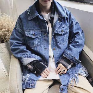 Applique Frayed Trim Denim Jacket
