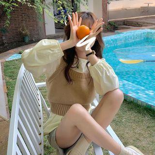 Balloon-sleeve Blouse / Knit Camisole Top