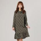 Tie-neck Ruffle-hem Floral Dress