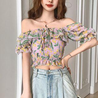 Cherry Print Off-shoulder Blouse