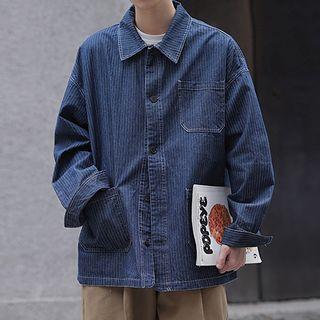 Long Sleeve Pinstripe Denim Shirt Jacket