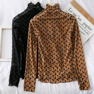 Moon-print High-neck Mesh Top